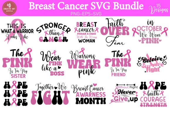 Breast Cancer Svg Bundle, Breast Cancer Graphics for Crafts
