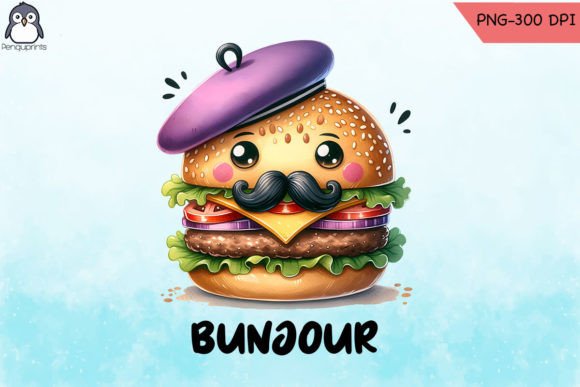 Bunjour French Burger Bun Pun PNG Graphics for Crafts