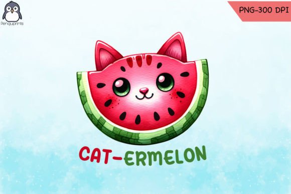 Cat-ermelon Watermelon Pun Poster PNG Review