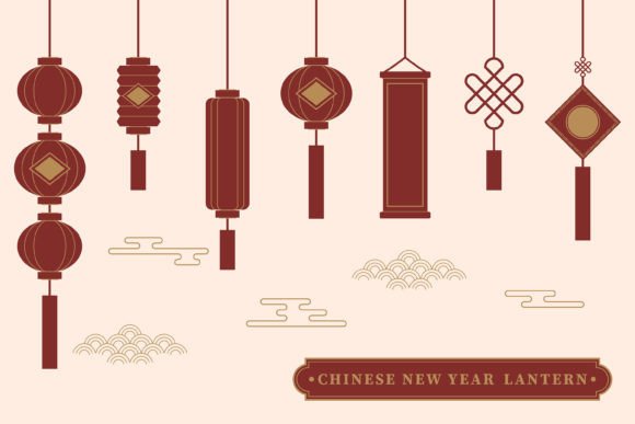 Chinese New Year Lantern Clip Art Set for Graphics and Illustrations