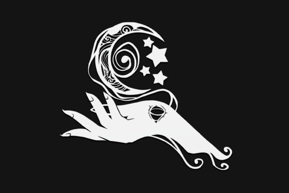 Hand and Moon Mandala Drawing 66 for Graphics and Illustrations