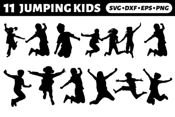 Jumping Kids Silhouettes Bundle for Graphics and Crafts