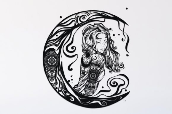 Moon Magick Woman Mandala Drawing 69: Graphics for Laser Engraving