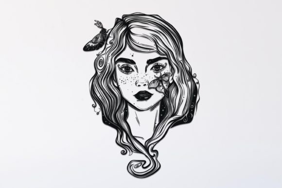 Moth Lady Drawing 9: A Graphic Design Asset for Real Crafting