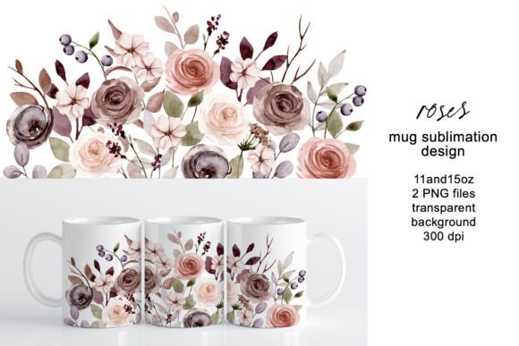Mug Sublimation Design with Flowers Rose Graphics for Crafts