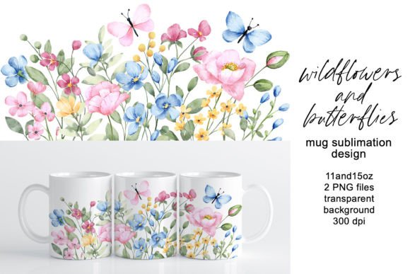 Mug Sublimation Design with Wildflowers for Crafts & Graphics