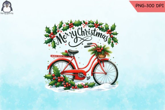 Pink Bicycle Christmas Wreath Graphics for Crafts