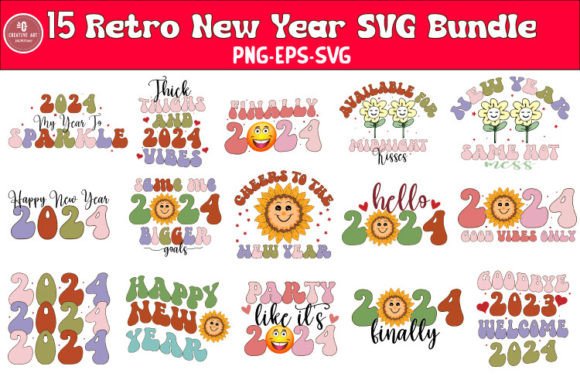 Retro Happy New Year SVG Bundle: Graphics and Crafts for Editors