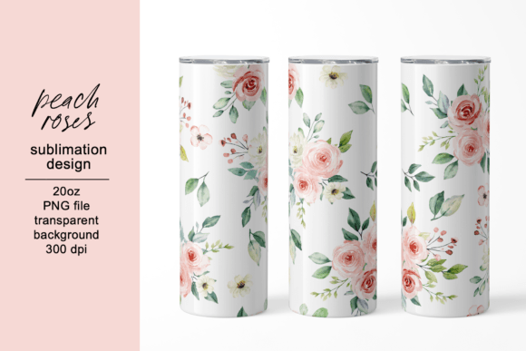 Tumbler Sublimation Design, Peach Roses Graphics for Crafts
