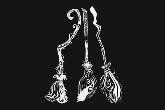 Witchy Brooms Mandala Drawing 24 Graphics for Laser Engraving
